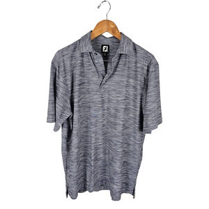 FootJoy Polo Shirt Mens L Lisle Space Dye Microstriped Blue Golf Casual Stretch